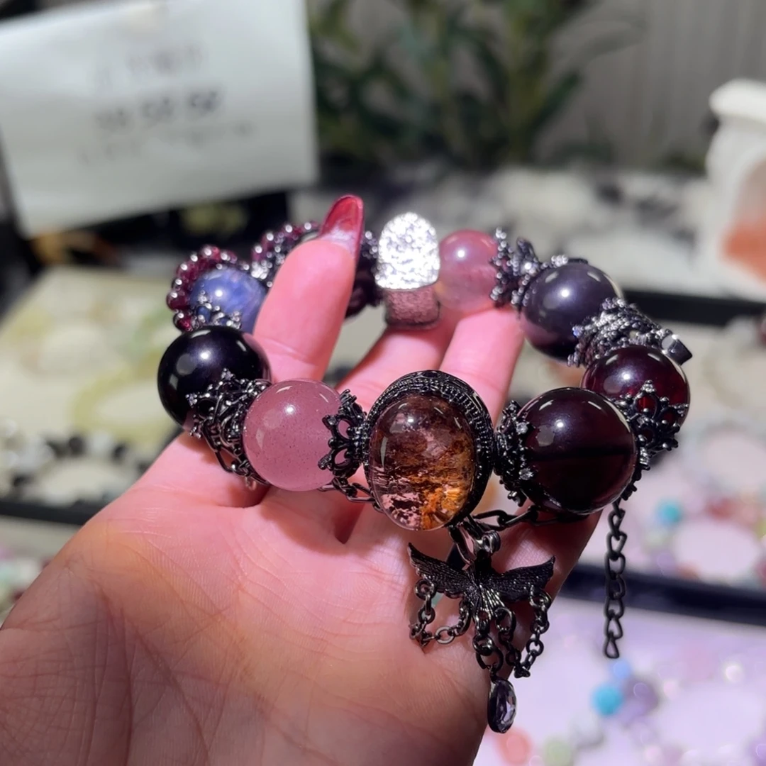 银S925镶嵌手链烟晶