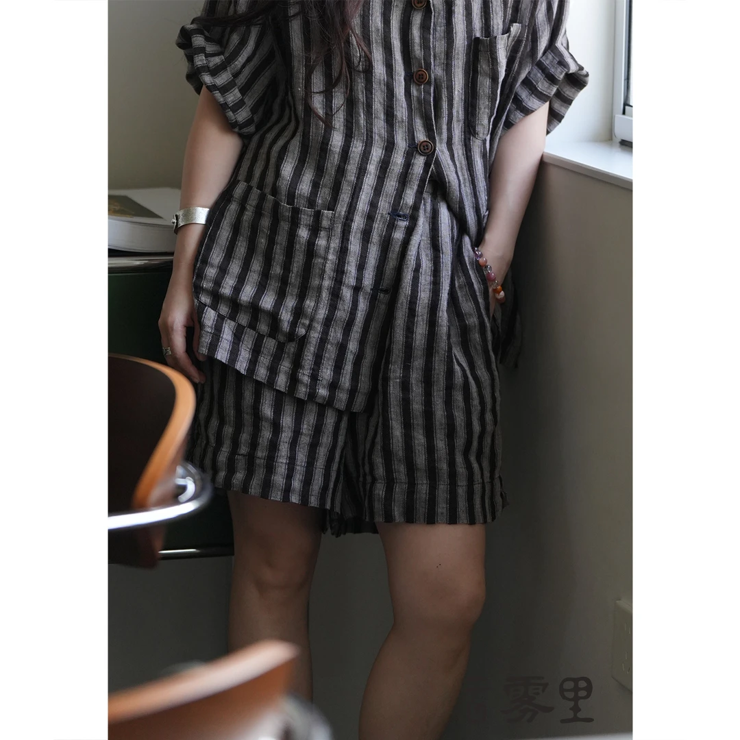 云雾里 原创设计复古文艺松弛感宽松随性自由家居亚麻短裤 5068