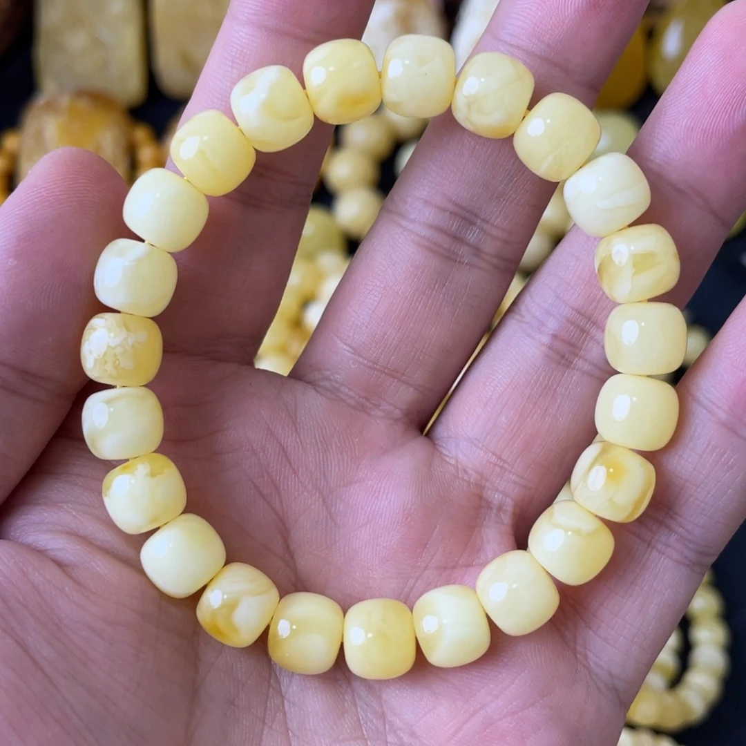 手串琥珀未镶嵌9+俄料妖白花精工老型手串（微瑕）