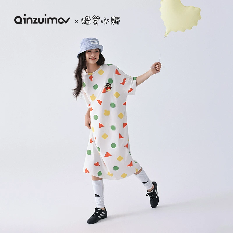 亲嘴猫【蜡笔小新】卡通短袖睡裙女春夏季凉感莫代尔棉圆领家居服