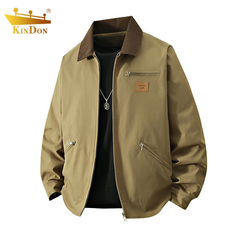 金盾秋季新款宽松大码外套男士复古百搭翻领美式底特律工装夹克