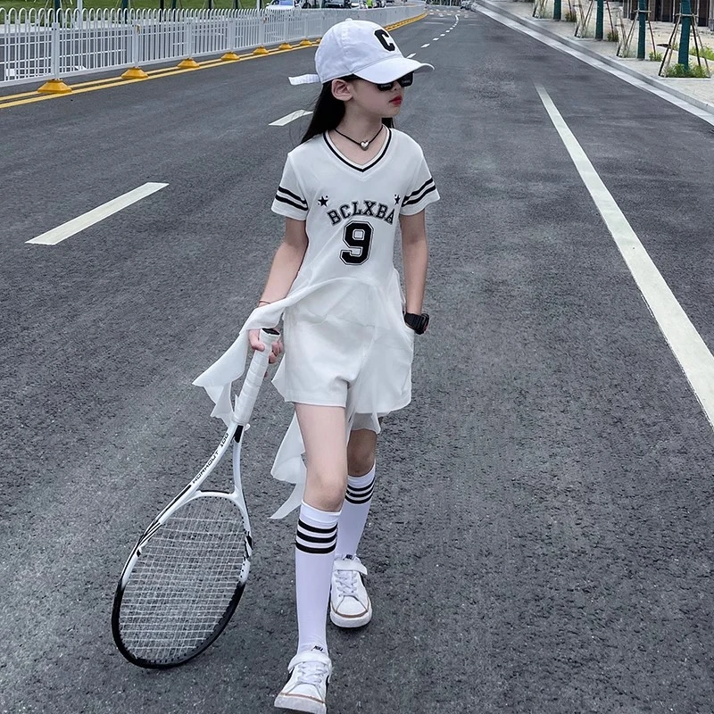 女童套装2025新款儿童洋气时髦不规则流苏短袖休闲短裤两件套洋气