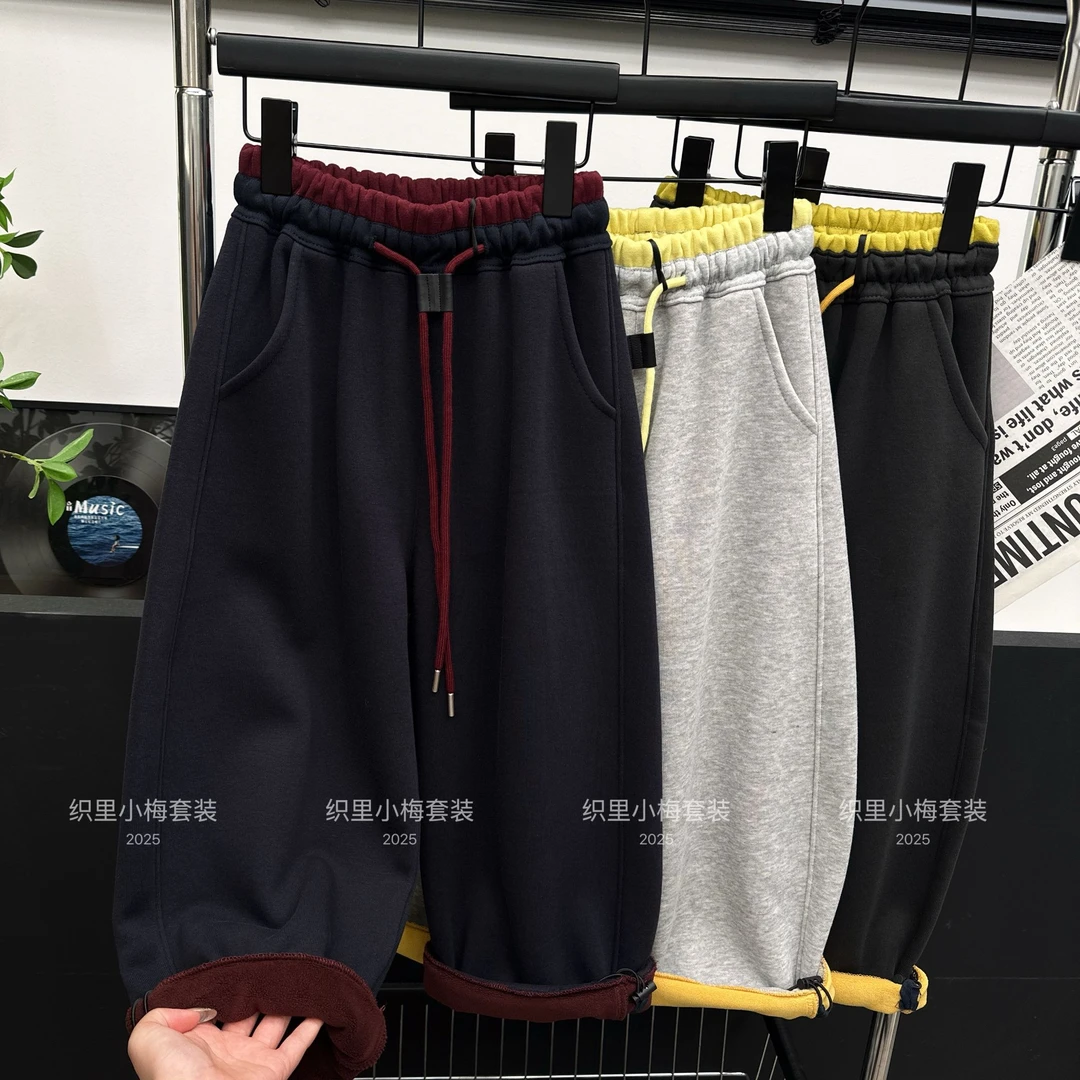 【温暖加倍】加绒冬款男女童休闲宽松运动弯刀裤LenKid—撞色1102