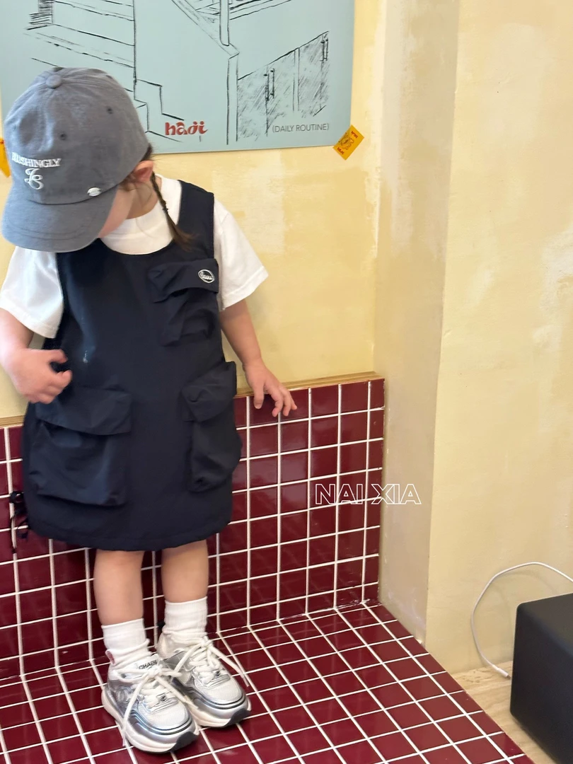 档口正版 奈下 夏季女童新款工装背带裙套装 女童夏款 韩版百搭