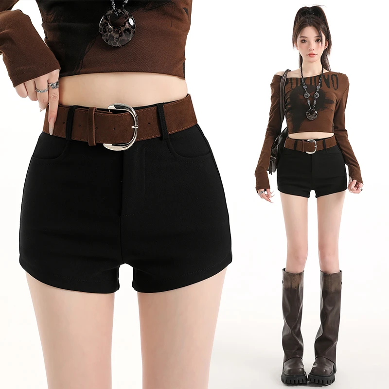 2025秋冬新款美式辣妹穿搭高腰显瘦A字包臀短裤小个子热裤外穿女