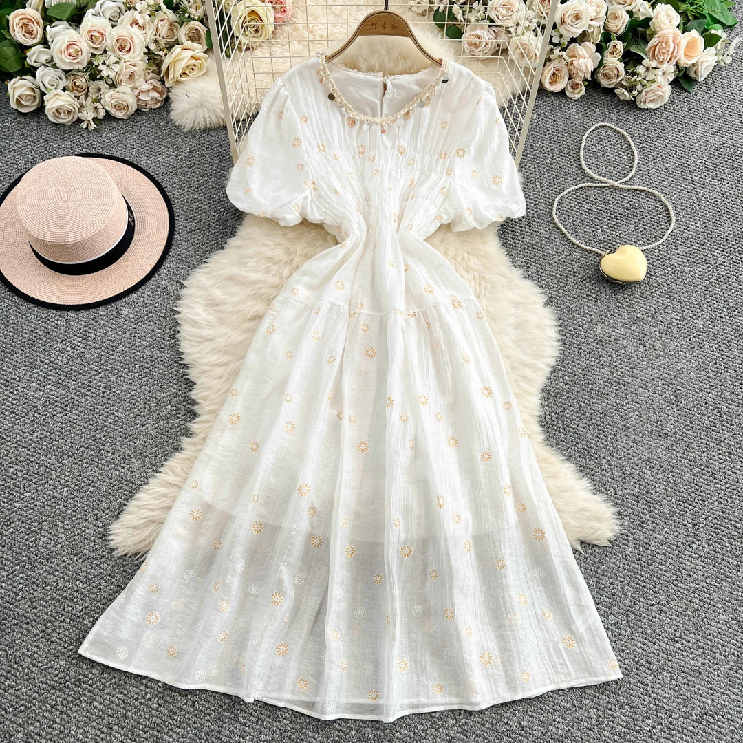 千语栀【杏茉芝兰】法式度假风夏季连衣裙天丝棉短袖A字裙甜美百搭