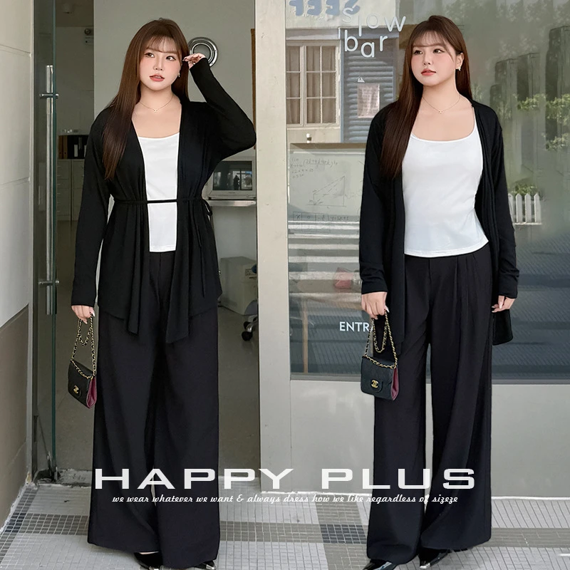 大码慵懒风套装女针织开衫外套挂脖背心上衣早秋高腰半身裙三件套