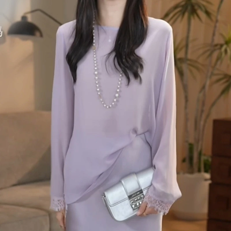 气质女人拼接蕾丝假两件上衣后开叉小衫LK2504380