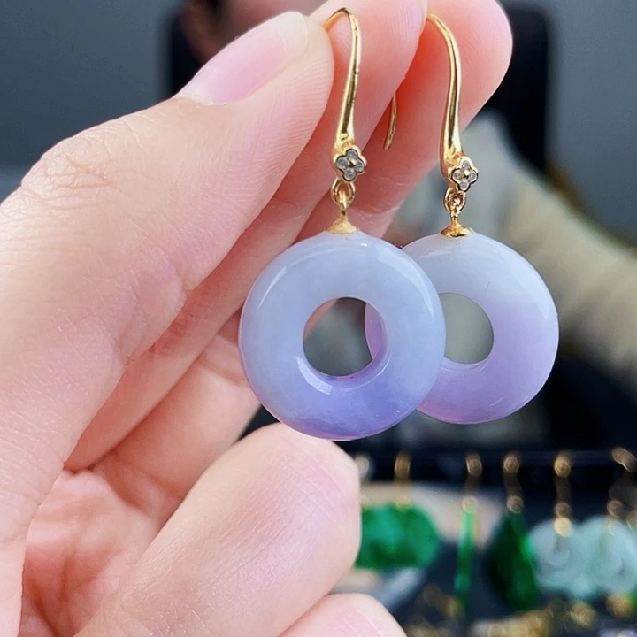 翡翠耳饰银S925镶嵌饰品