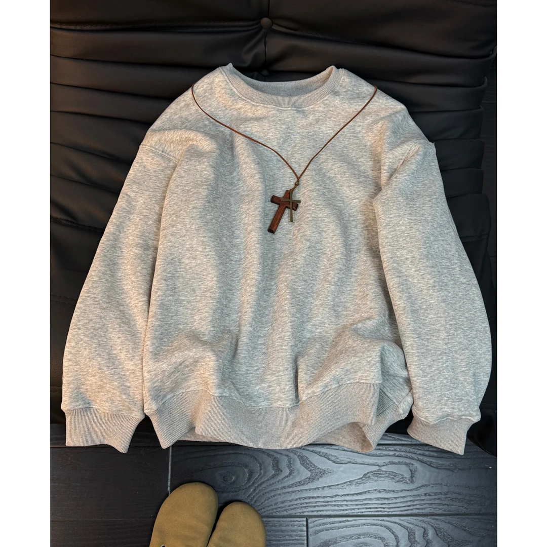 美式重磅羊羔绒圆领保暖卫衣男女冬季加厚抗寒内搭套头打底衫外套