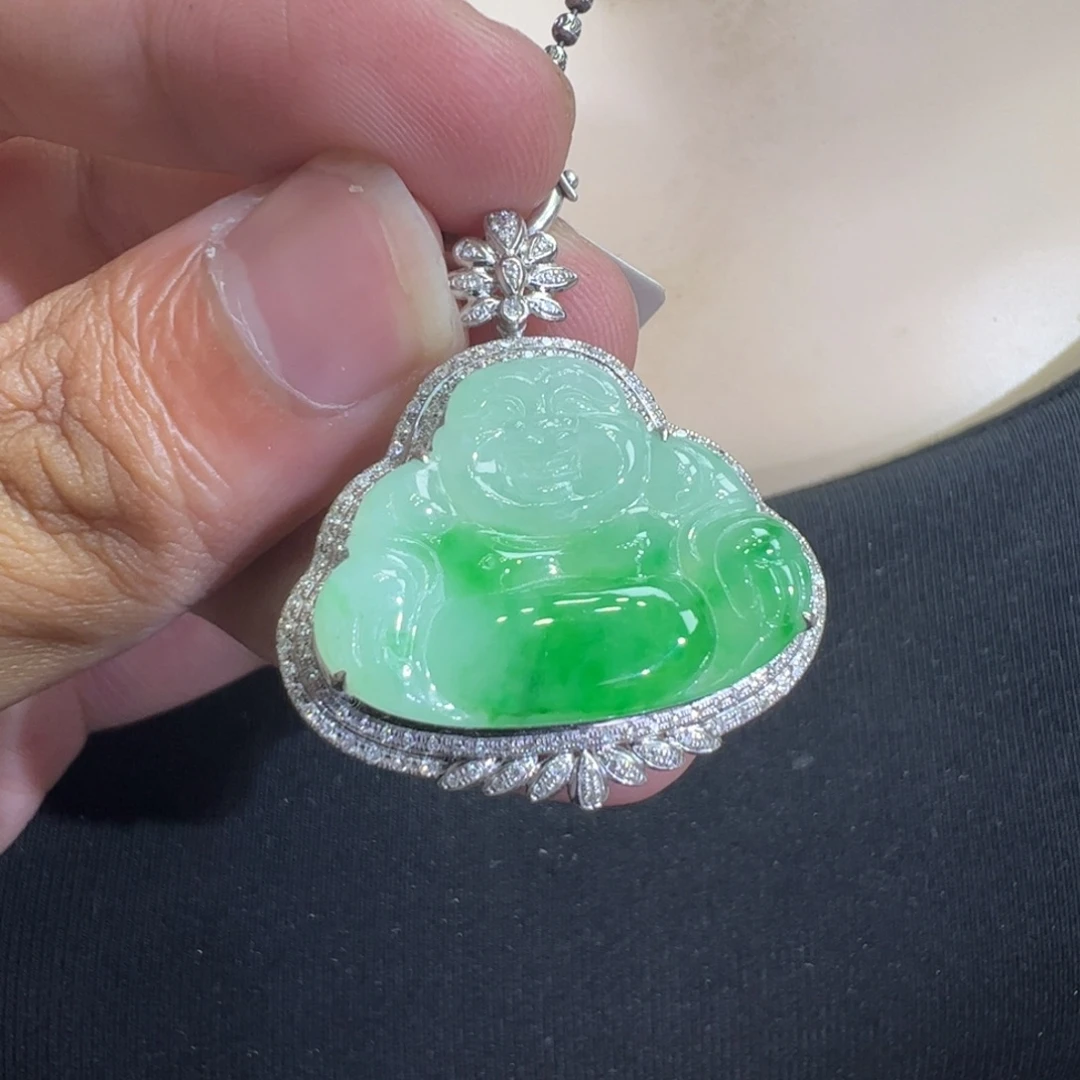 吊坠(不含链)18K金镶嵌翡翠