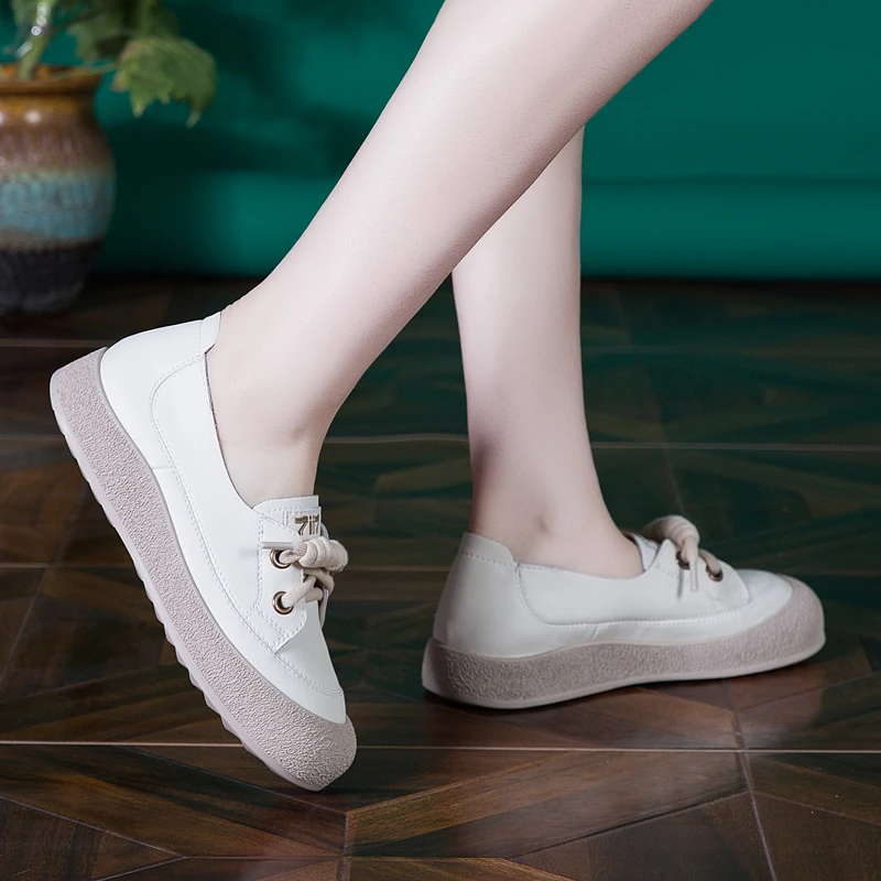 真皮小白鞋女2025春夏季新款休闲女士平底鞋浅口百搭一脚蹬单鞋
