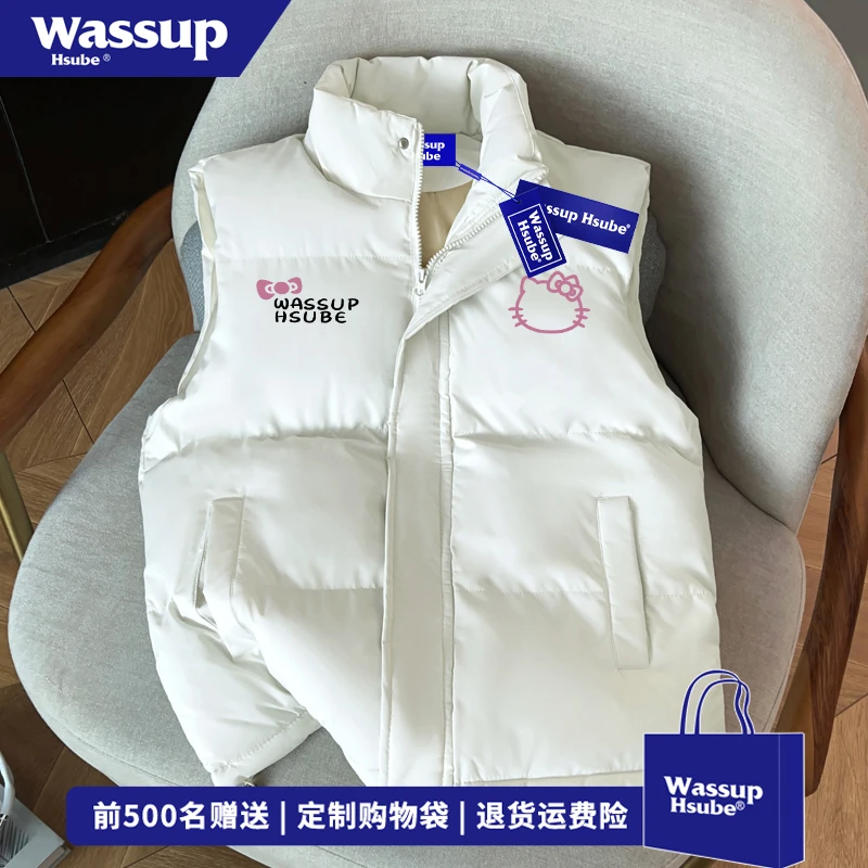 WASSUP HSUBE秋冬卡通印花百搭立领马甲男女潮牌小众ins休闲外套