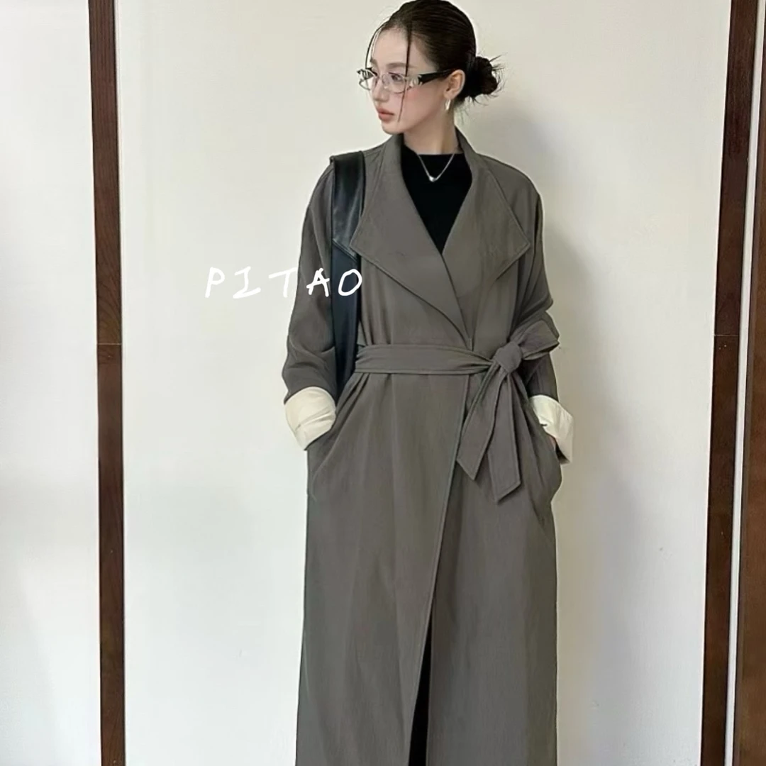 新款长款过膝英伦风风衣外套女秋冬百搭一粒扣设计