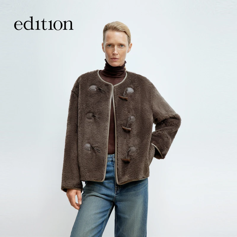 edition冬季毛绒外套绵羊毛牛角扣外套#EBD4COTT04