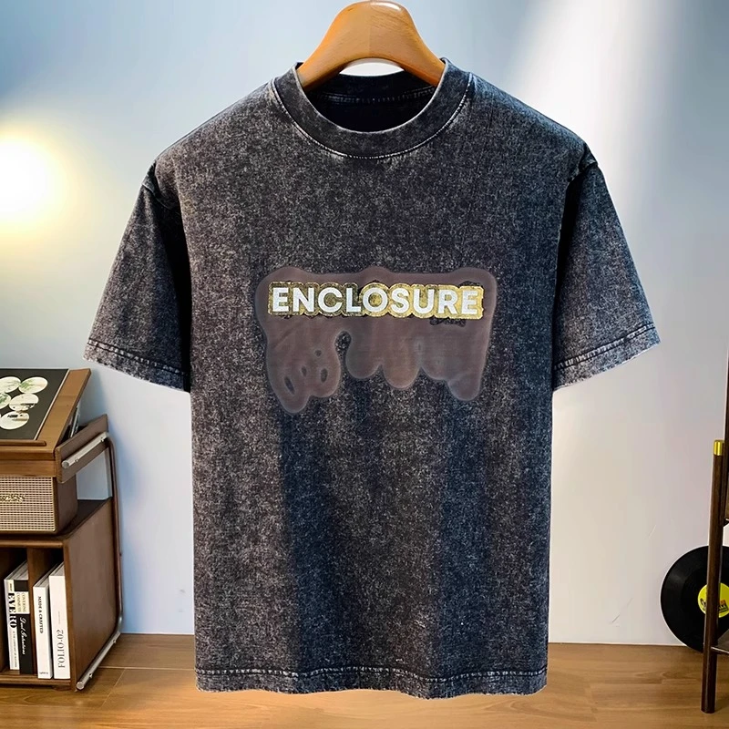 MR.MUDI/穆迪先生日系复古水洗宽松短袖T恤男潮流印花2025夏新款