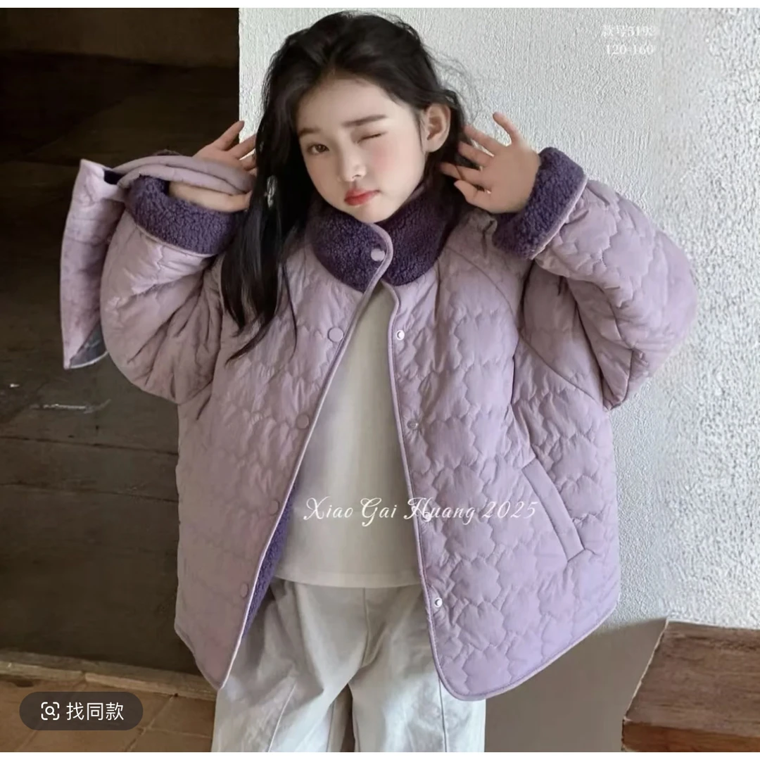 【两面穿】女童棉衣2025秋冬新款棉服儿童保暖加绒加厚外套