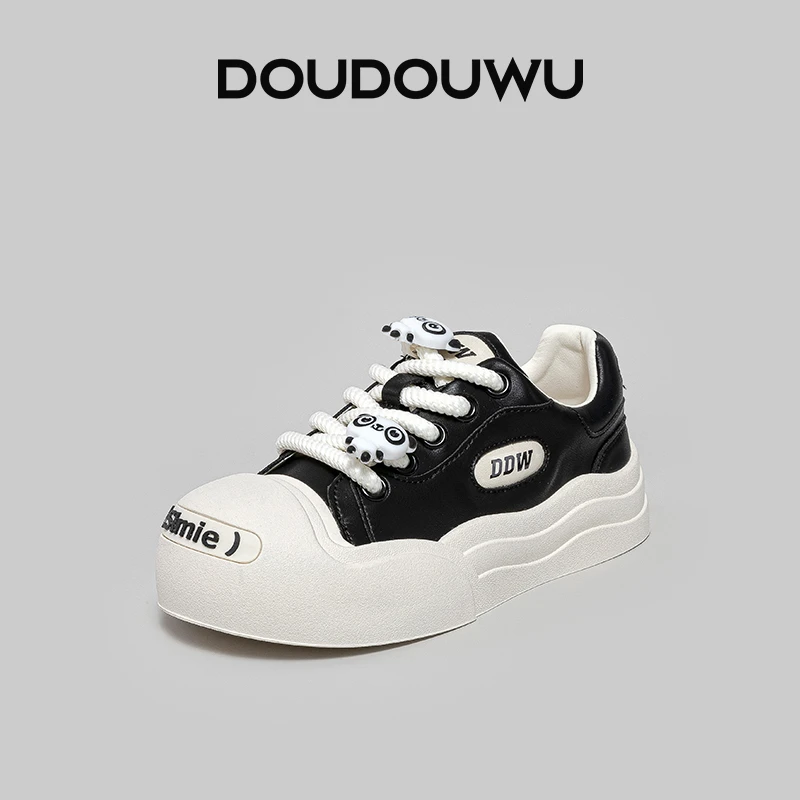 豆豆屋厚底板鞋女2025春秋季新款韩版潮酷休闲系带百搭平底女单鞋