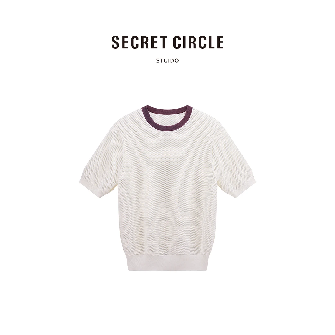 SECRET CIRCLE·秘社 撞色领短袖针织衫气质毛衣A0396