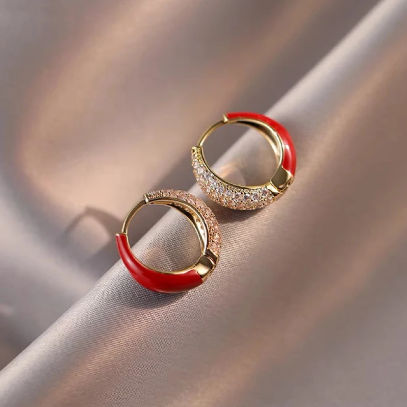 铜合金耳饰 2024新款爆款红色耳环气质轻奢耳扣双面戴精致圈圈