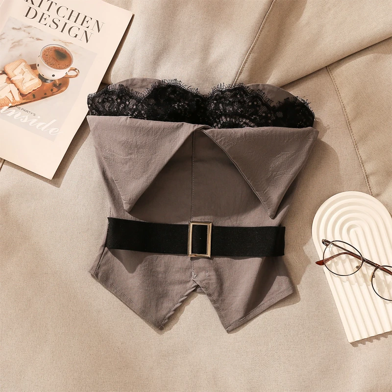 纯欲风假两件拼接蕾丝抹胸吊带背心女夏季设计感西装内搭美背上衣