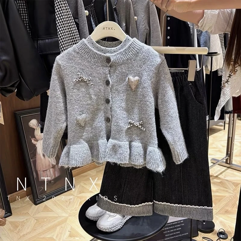 女童韩版休闲百搭外套打底牛仔裤三件套套装A4