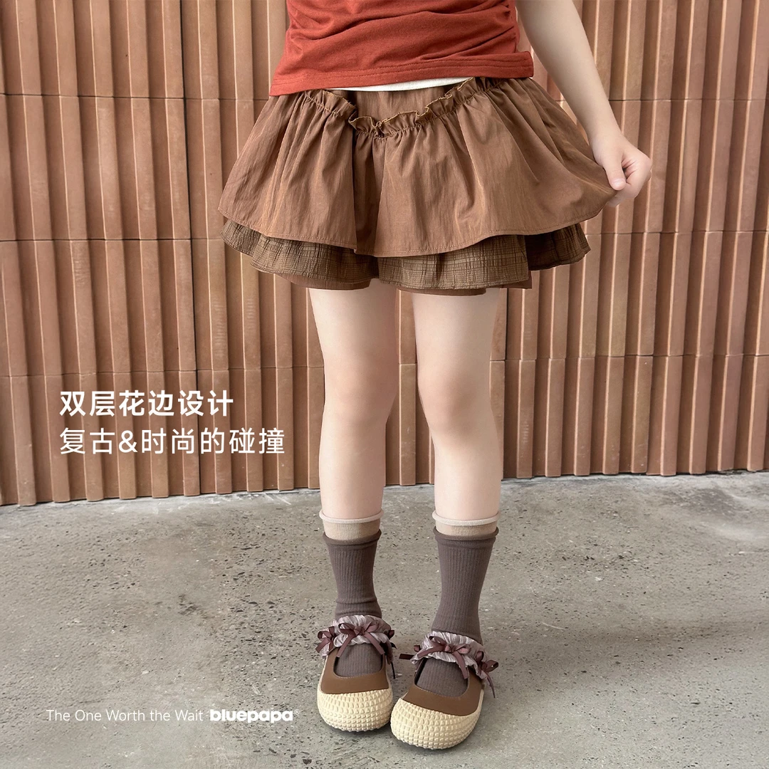 【朱古力】蓝小爸童装女童荷叶边裤裙夏季新款时髦休闲裤子