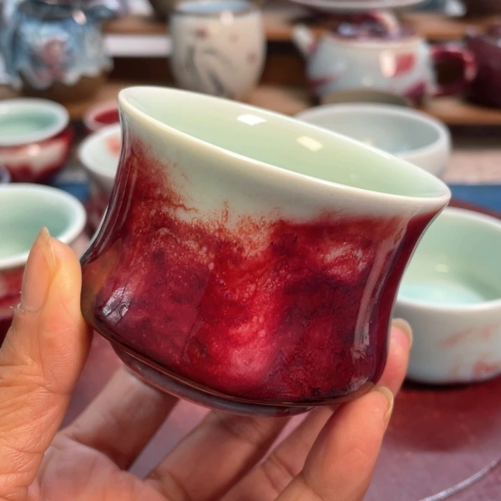 摆件玉石釉手工束腰杯