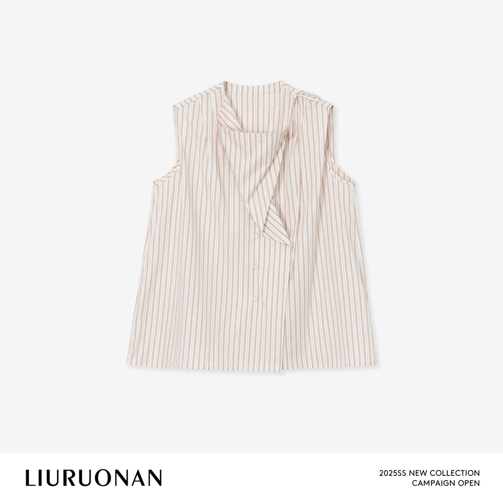 LIURUONAN 25SS【荡领条纹背心】复古极简设计感夏季无袖宽松上衣女