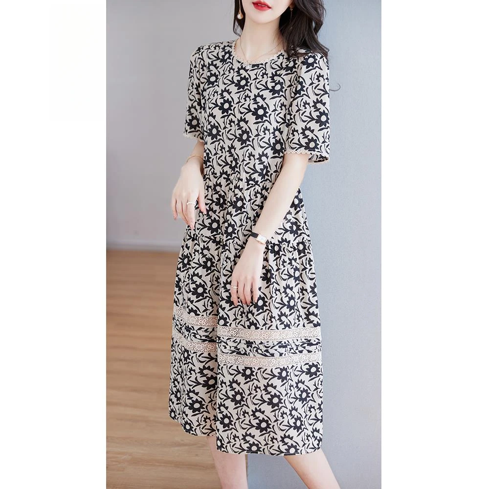 轻奢连衣裙女2025新款夏季韩版显瘦碎花中长款裙洋气高级感裙子潮