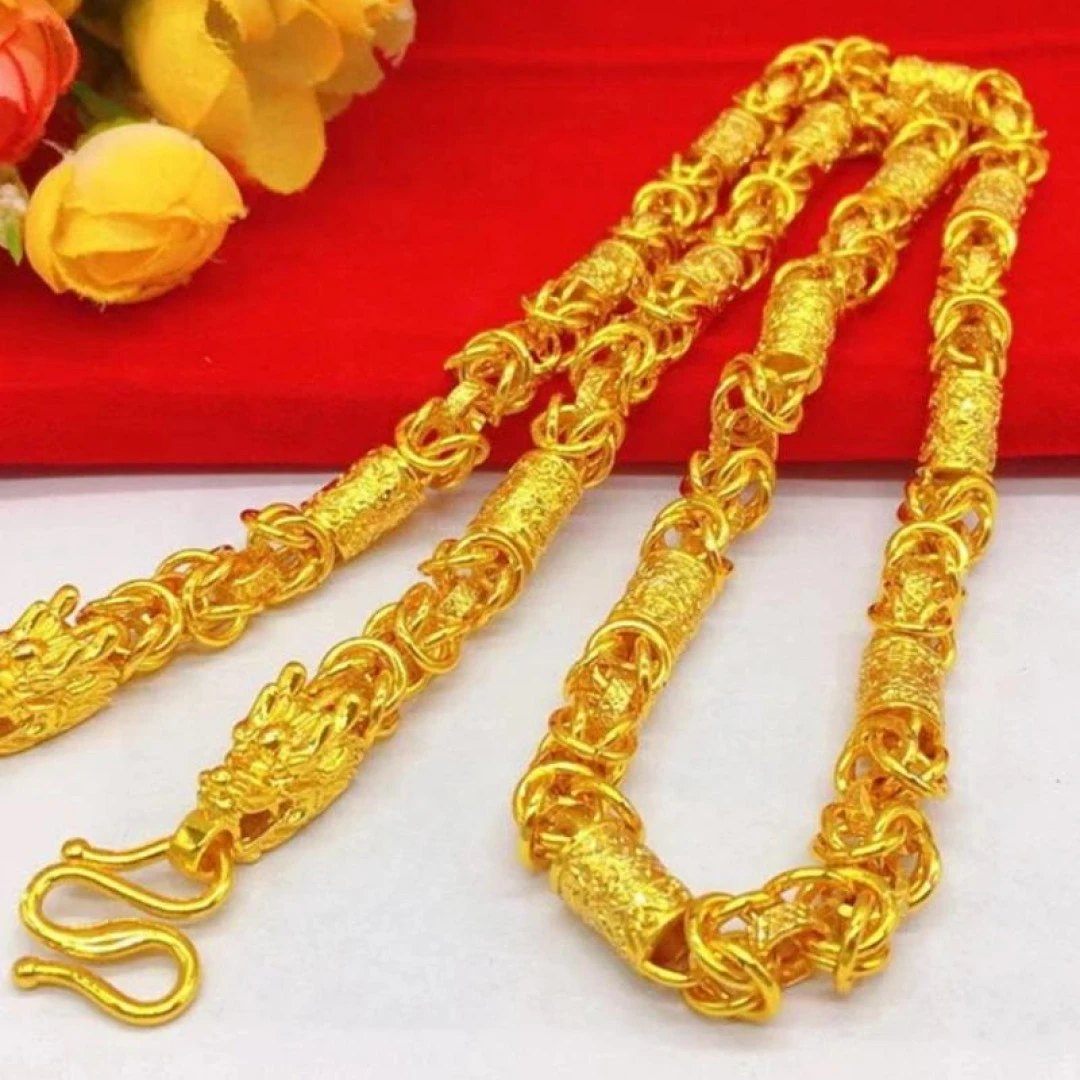 进口铼金【龙柱项链潮流链子饰品】男士金色