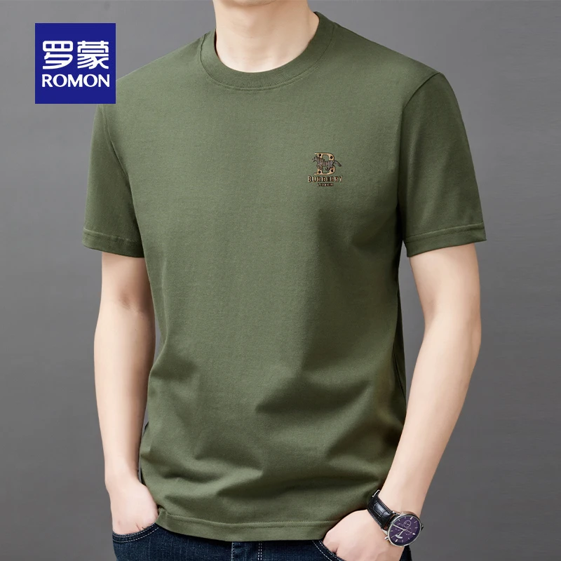 罗蒙夏季短袖t恤男士夏季圆领纯棉透气体恤时尚印花宽松休闲上衣