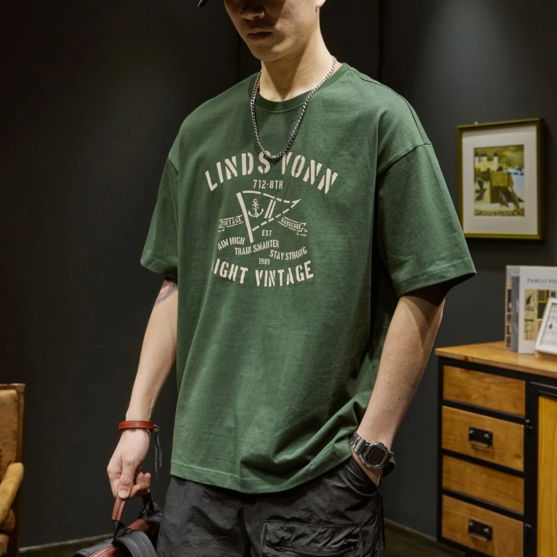 LEIGHZ/雷茨美式重磅短袖t恤男夏季新款潮牌宽松圆领体恤男装衣服