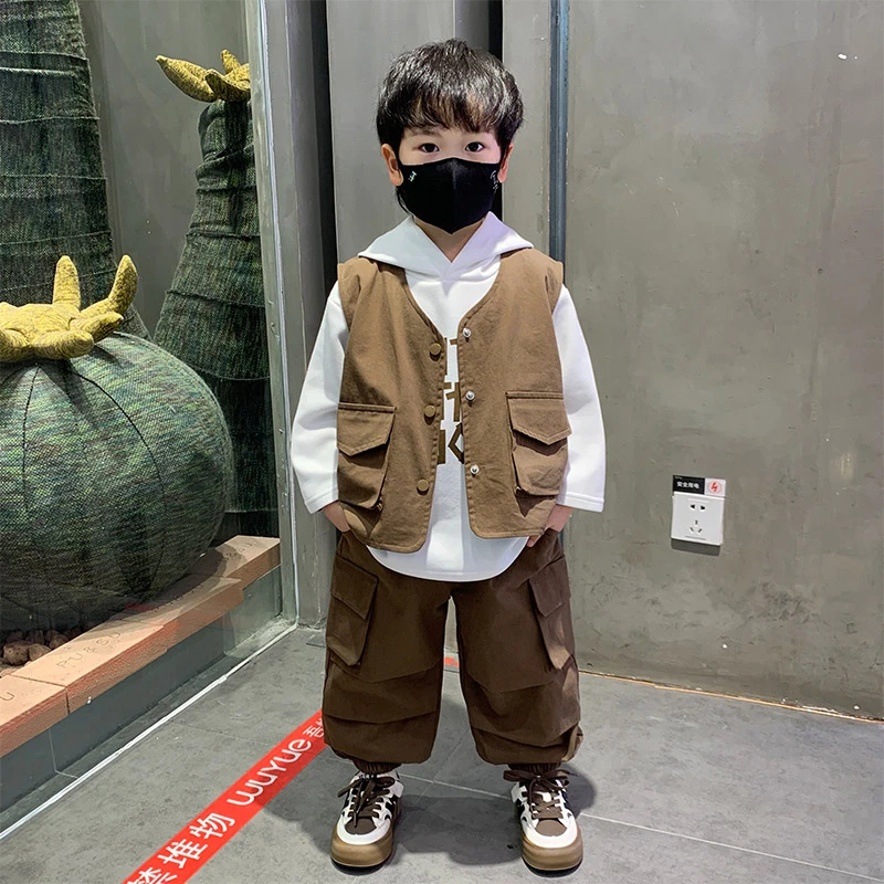 男童酷帅套装春季2025儿童春秋工装潮酷童装男孩炸街三件套春装