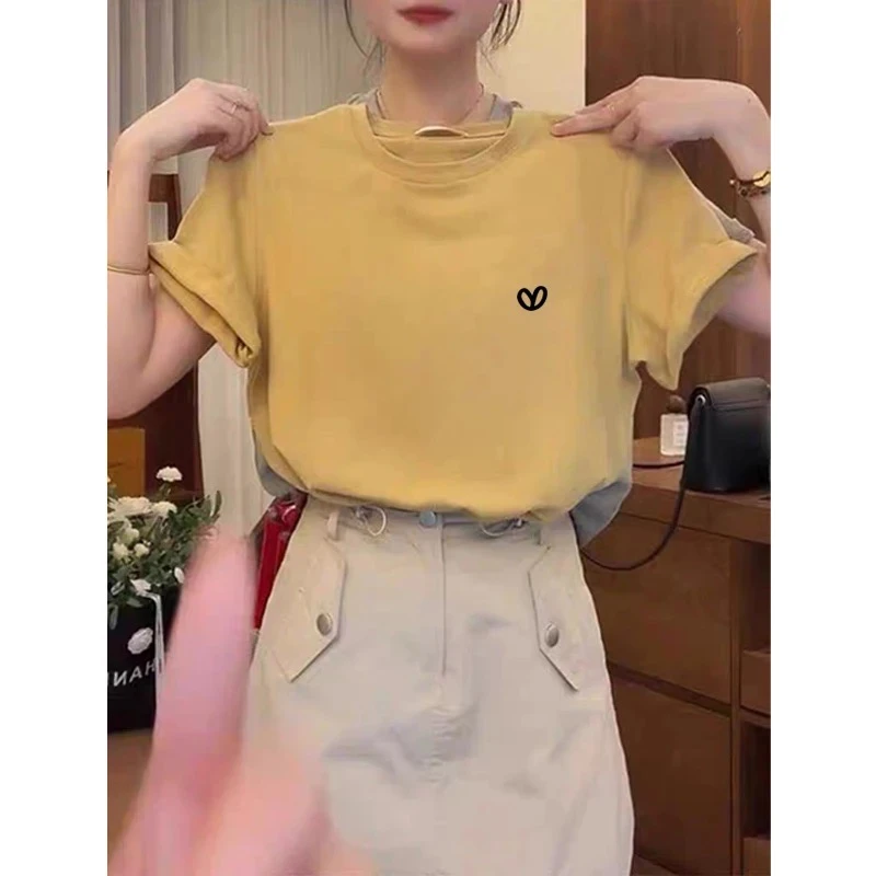 2025新款正肩圆领短袖t恤女时尚百搭宽松独特超好看上衣薄款夏季