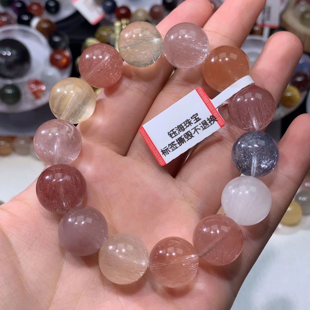 水晶手串未镶嵌彩兔毛15mm