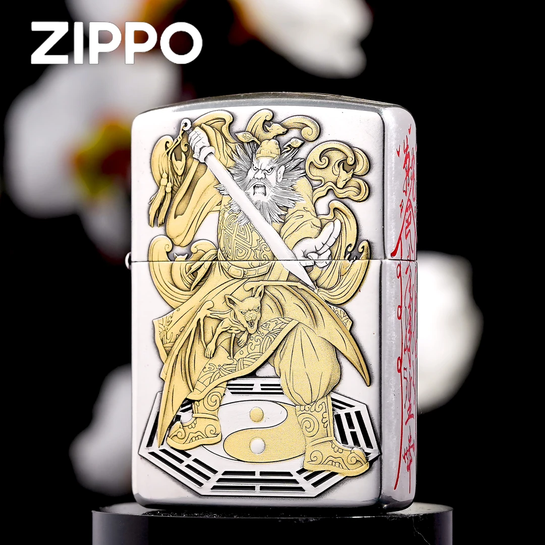 ZIPPO打火机正版/镀银鎏金钟馗蝙蝠盔甲煤油DYJ1