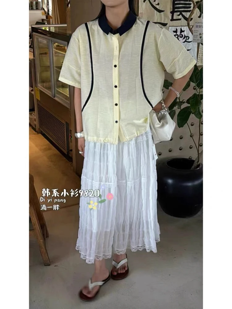 【云云精选】25030 夏季拼色领短袖衬衫