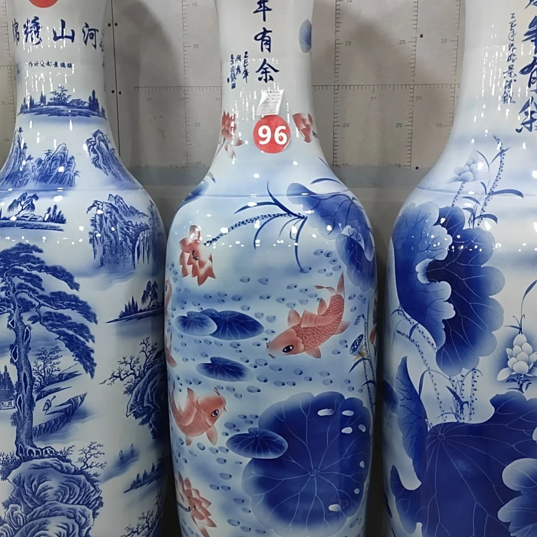 高***门瓶手绘连年有余1.6米一对