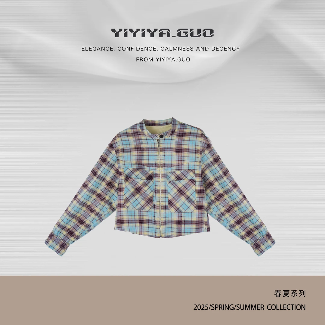 yiyiya.Guo艺艺吖【兜欢喜】格子拉链外套0627SS52