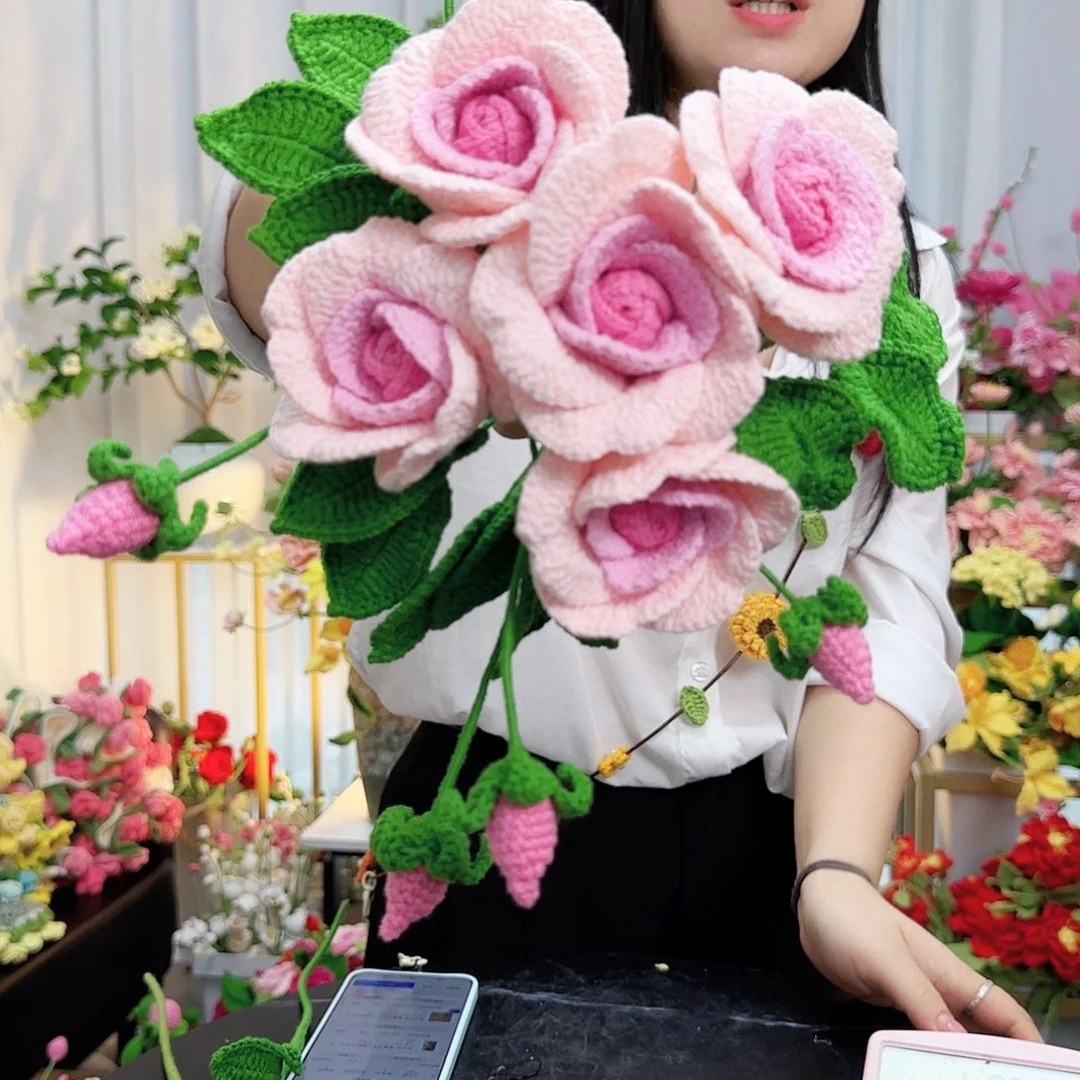 莱赛尔纤维棉手工钩织蔷薇花礼物