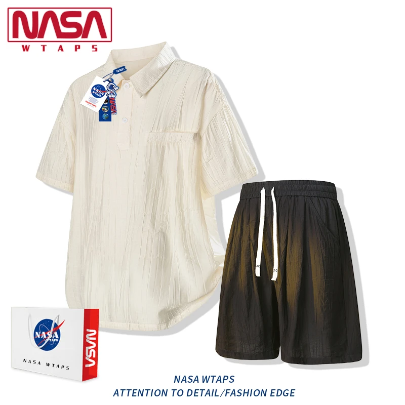 NASA WTAPS冰丝衬衫短裤套装男款夏季新款薄款速干短袖衬衣两件套
