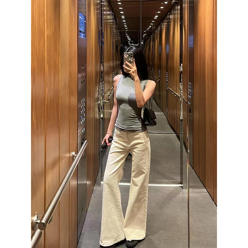 辣妹高级时尚气质设计感无袖背心上衣新款百搭显瘦直筒阔腿裤长裤