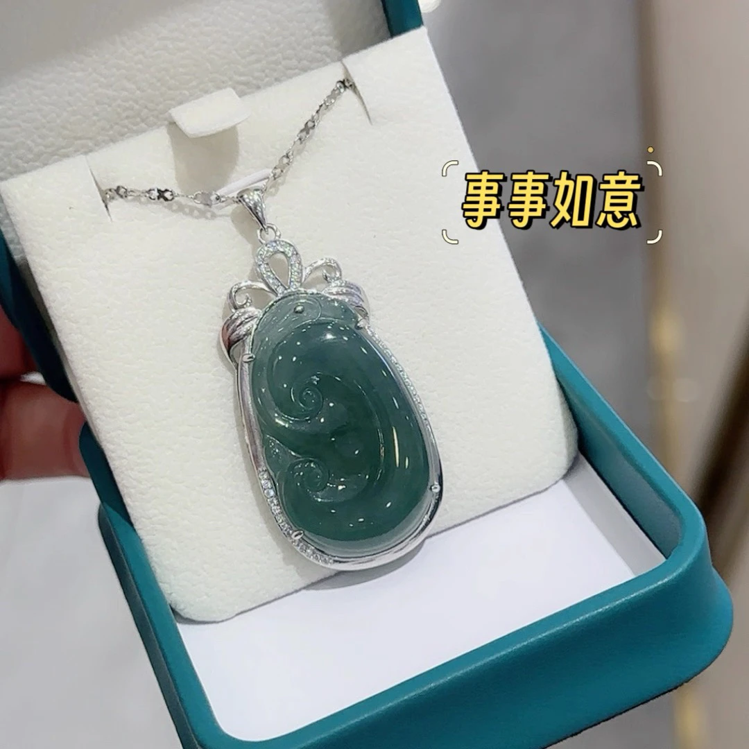 坠链均925银 旺来862万事如意镶嵌银边框如意银坠345-360凤梨严选