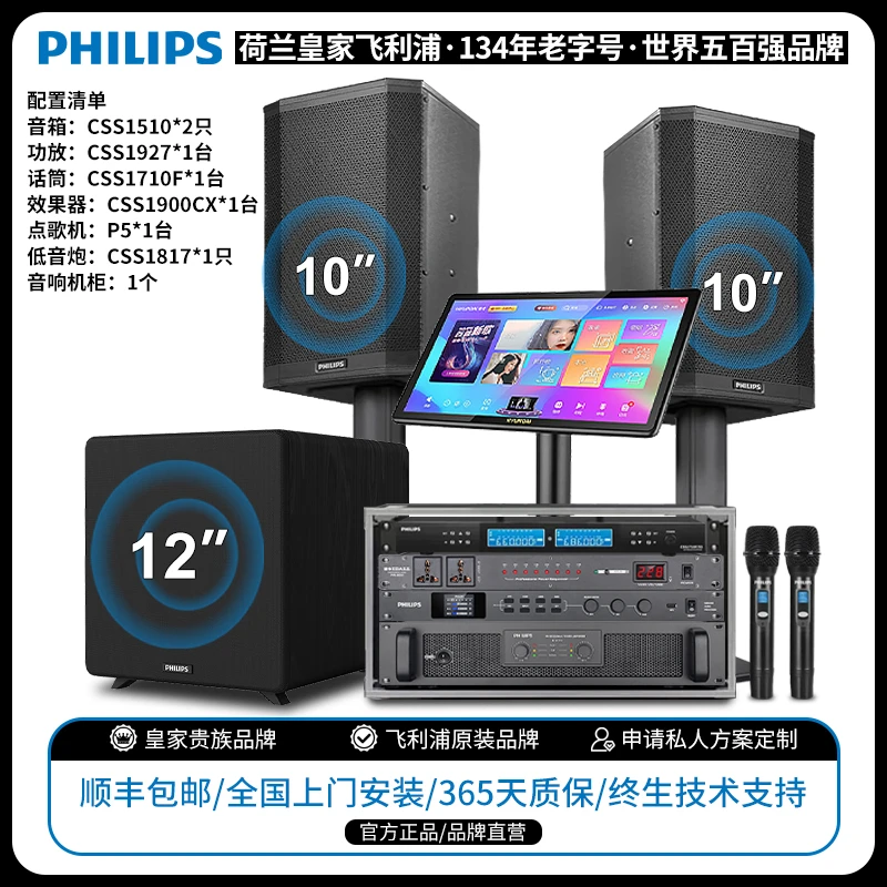 Philips/飞利浦10寸专业家庭KTV音响套装家用K歌卡拉OK音箱设备