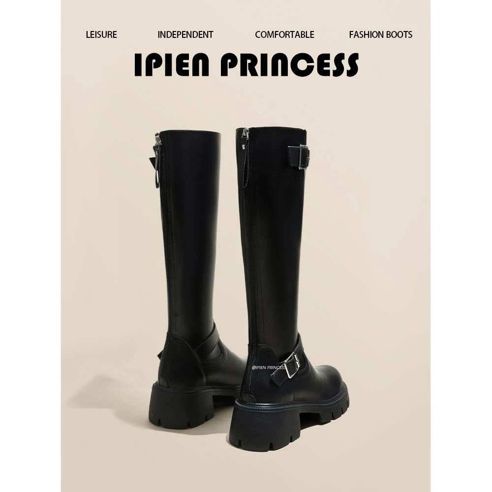 黑色骑士靴女2026年秋季新款不过膝厚底长筒靴配裙子粗跟高筒靴子