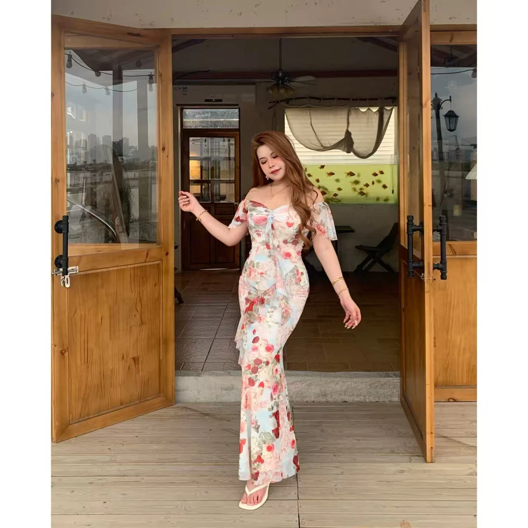 晨露玫瑰 夏季碎花气质温柔甜美优雅遮肉显瘦设计包臀连衣裙G181