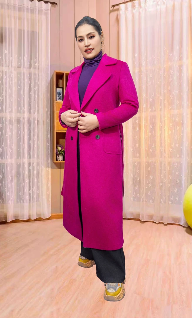 新款2025羊绒QAPAN新款女士大衣长款时尚修身优雅显瘦女士百搭