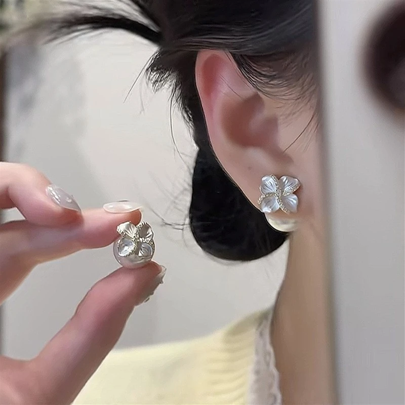 925银针耳饰 两戴款温柔花朵珠珠耳钉优雅时尚气质耳环