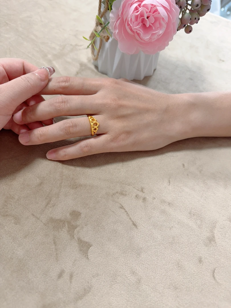 铜合金戒指 外包真金-个性轻奢皇冠金戒指女款不掉色